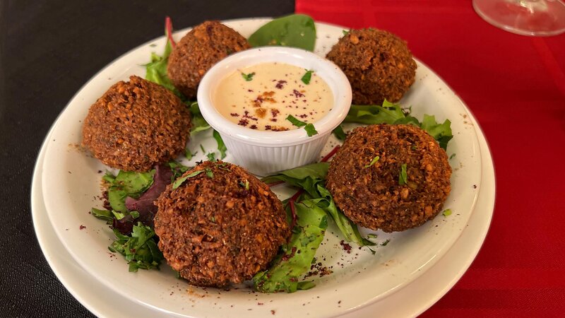 Falafel appetizer with tahini dipping sauce